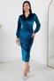 Women's Velvet Fabric V-Neck Stylish Pencil Dress with Cuffs - 2