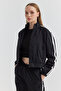 Women's Sleeve Striped Detail Parachute Fabric Thin Short Coat - 6
