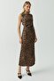 Women's Drape Detailed Leopard Pattern Satin Dress - 2