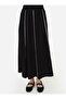 Soft Buttoned Contrast Stitched Blouse & Skirt Set - Black - 6