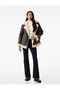 Plush Collar Lined Long Sleeve Pocket Zipper Leather-Look Jacket - 2