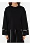 Soft Buttoned Contrast Stitched Blouse & Skirt Set - Black - 4
