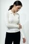 Women's Polo Neck White Corded Fabric Ribbed Knit Long Sleeve T-Shirt - 4