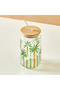 Palm Tree Print Glass Sipper with Lid - 530 ml - 2