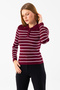 Women's Polo Neck Button Detailed Striped Knitwear Bodysuit Burgundy - 2058 - 4