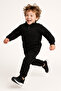 Boy's Mock Neck Zippered Tracksuit Bottom and Top Set Black - 2