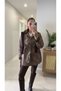 Kutan Checkered Velvet Collar Fur Lined Trench Coat