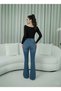 Women's Acıkahve High Waist Flexible Flared Jean Trousers - 4