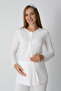 Maternity Clothing 3-Piece Pajama and Robe Set - Checkered Jacquard Robe Maternity Buttoned Cotton Pajamas - 3