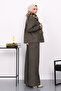 Khaki Collar Fur Suede Jacket Trouser Suit - 4
