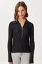 Polo Neck Zippered Corded Fabric Knitted Blouse Lby0019 Black - 3