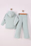 Girls' Floral Printed Drawstring Striped Trousers Ribbed Fleece Set - 5