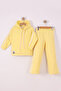 Girls' Floral Printed Drawstring Striped Trousers Ribbed Fleece Set