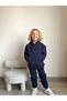 Boys / Girls Tracksuit Set with Kangaroo Pocket Hooded 3 Thread Ş Fleece-Lined Navy Blue - 3