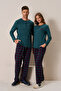 Men's Combed Cotton Long Sleeve Pajama Set 3196 Emerald - 3