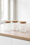 3-Piece Striped Glass Storage Container Set – 610 ml Jar Set with Airtight Bamboo Vacuum Lids