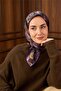 وشاح حريري من التويل بنمط أرجواني داكن وأخضر مع تصميم أنيق 90x90 - 5