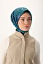 Thin Cotton Soft Scarf Petrol Green-Pink Patterned Non-Slip Textured Tok Duruşlu 90X90 - 4