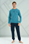 Men's Interlock Combed Cotton Long Sleeve Pajama Set 2222 Petrol