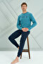 Men's Interlock Combed Cotton Long Sleeve Pajama Set 2222 Petrol - 2