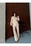 Blazer Jacket Wide-Leg Trousers Set with a Wide Fabric Belt Tied at the Waist - 7