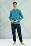 Men's Interlock Combed Cotton Long Sleeve Pajama Set 2222 Petrol - 4
