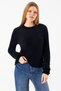 Women's Crew Neck Corded Fabric Detailed Knitwear Sweater Black - 25-567