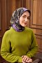 وشاح حرير تويلي أسود بنمط فوندا مع مشبك 90x90 - 6
