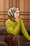 وشاح حرير تويلي أرجواني-أخضر بنقشة هينا مع طوق أنيق 90x90 - 3