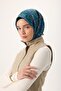Thin Cotton Soft Scarf Petrol Green-Pink Patterned Non-Slip Textured Tok Duruşlu 90X90 - 2