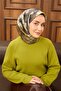 وشاح حرير تويلي أرجواني-أخضر بنقشة هينا مع طوق أنيق 90x90 - 2