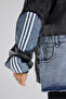 Women's Washed Denim Paneled Sleeve Striped Detail Oversized Hooded Designer Jacket - 7