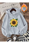 Sunflower Front Printed Gray Oversize Hooded Sweatshirt Hoodie
