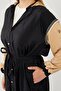 Black-Camel Hooded Trench Coat with Embroidered Sleeves - 4
