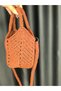 Hand Knitted Macrame Bag - Shoulder Handbag in Cinnamon Brown Tones - 3