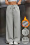 Women's Gray Wide Leg 3 Thread Fleece Winter Sweatpants