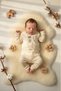 Cute Kangaroo Embroidered 100% Cotton Ecru Ribbed Baby Set
