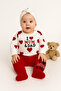 Baby Girl Newborn I Lov Mum Dad Snap Fastener Bodysuit with Booties Pants Set