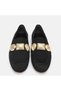 Large size women's loafer with gold buckle 41-42-43-44-black suede - 4