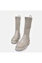Large Size Women's Beige Genuine Leather Suede Knitting Boots 41-42-43-44-Beige Leather - 4