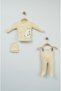 100% Cotton Ecru Ribbed Baby Set with Cute Teddy Bear Detail - 3