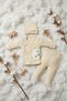 100% Cotton Ecru Ribbed Baby Set with Cute Teddy Bear Detail - 2