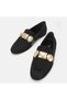 Large size women's loafer with gold buckle 41-42-43-44-black suede - 5