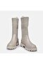Large Size Women's Beige Genuine Leather Suede Knitting Boots 41-42-43-44-Beige Leather - 3