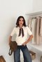 Ribbon Detailed Short Sleeve Soft Textured Knitwear Sweater Aw25Kz0076
