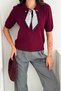 Ribbon Detailed Short Sleeve Soft Textured Knitwear Sweater Aw25Kz0076 - 5