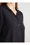 Striped Linen Blended Oversize Women's Shirt - 3