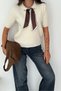 Ribbon Detailed Short Sleeve Soft Textured Knitwear Sweater Aw25Kz0076 - 5