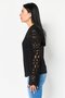 Women Crew Neck Long Sleeve Textured Top, Black - 3