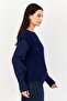 Women Crew Neck Crochet Sweater, Navy - 4